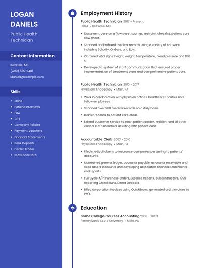 Public Health Technician Resume