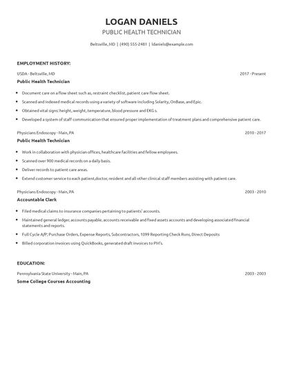 Public Health Technician Resume