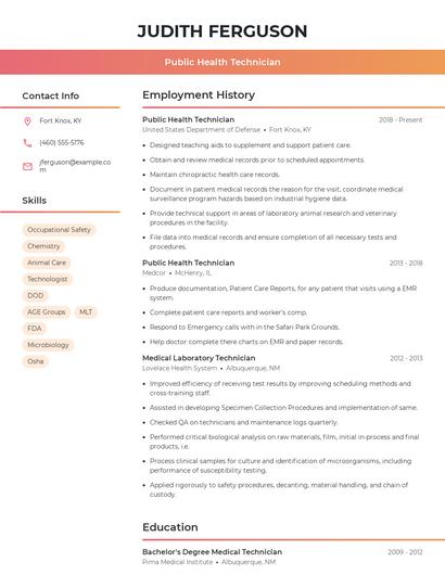Public Health Technician Resume