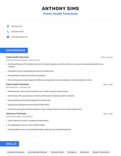 Public Health Technician Resume
