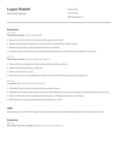 Public Health Technician Resume