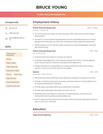 Public Records Researcher Resume