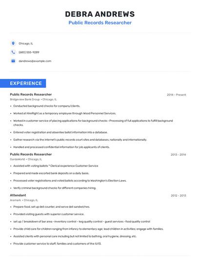 Public Records Researcher Resume
