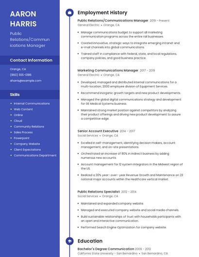 Public Relations/Communications Manager Resume