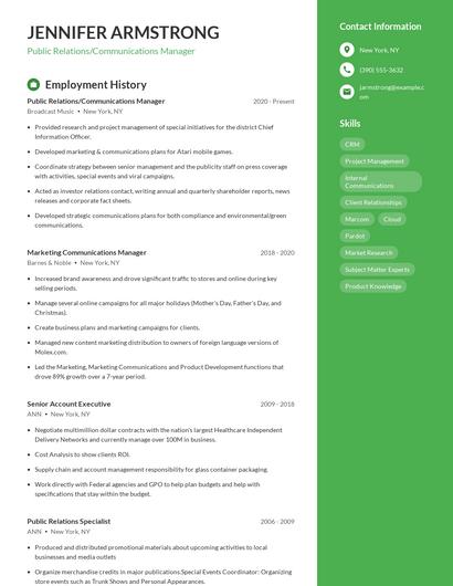 Public Relations/Communications Manager Resume