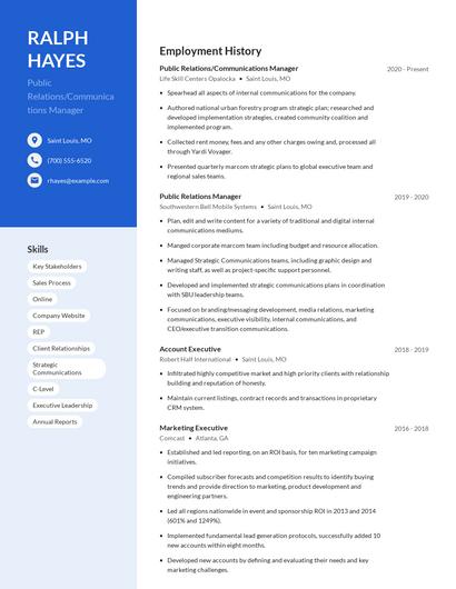 Public Relations/Communications Manager Resume