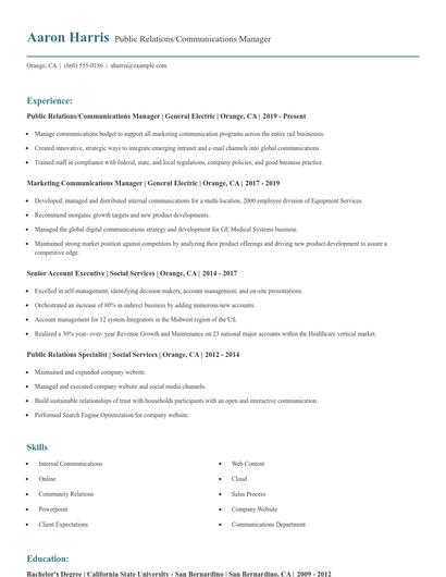 Public Relations/Communications Manager Resume