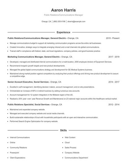 Public Relations/Communications Manager Resume