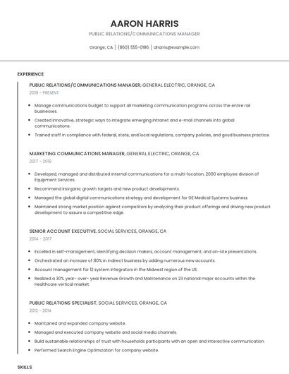 Public Relations/Communications Manager Resume