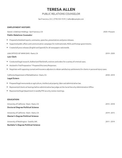 Public Relations Counselor Resume