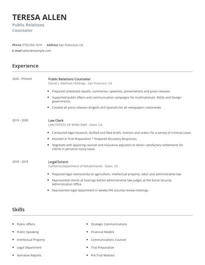 Public Relations Counselor Resume