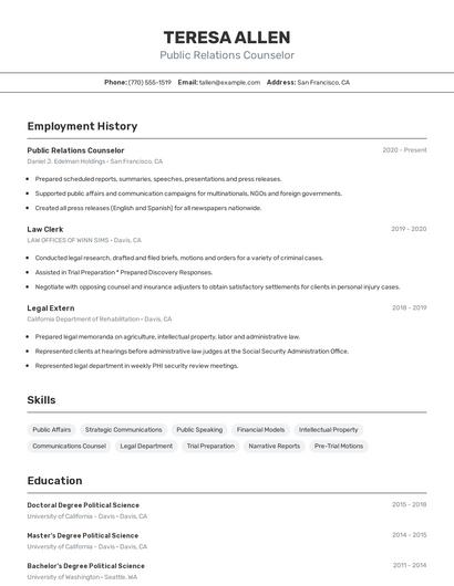 Public Relations Counselor Resume