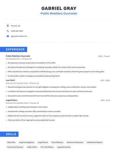 Public Relations Counselor Resume