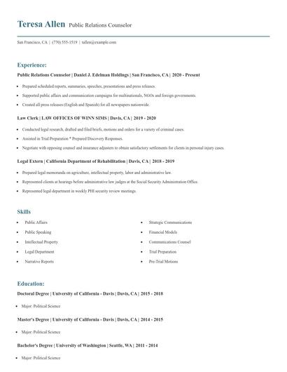 Public Relations Counselor Resume