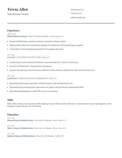 Public Relations Counselor Resume