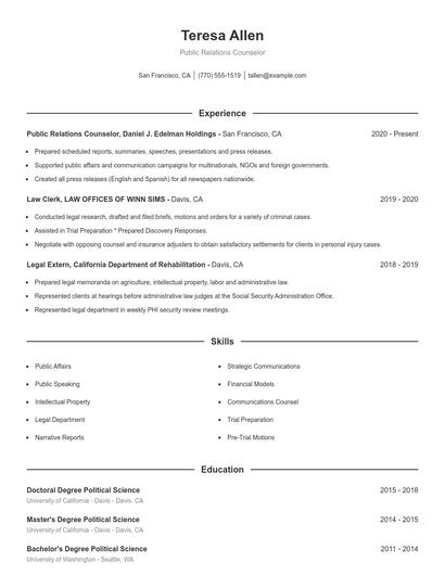 Public Relations Counselor Resume