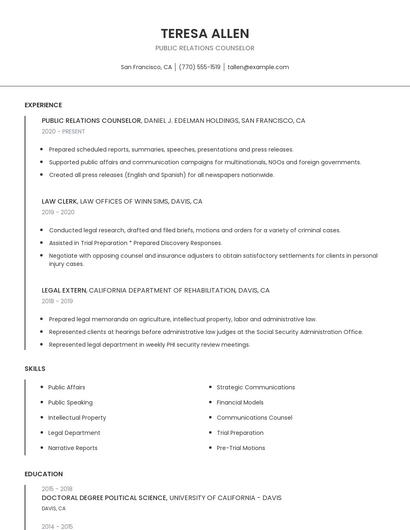 Public Relations Counselor Resume