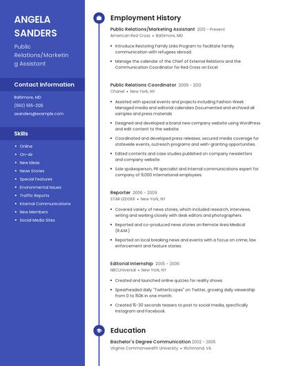 Public Relations/Marketing Assistant Resume