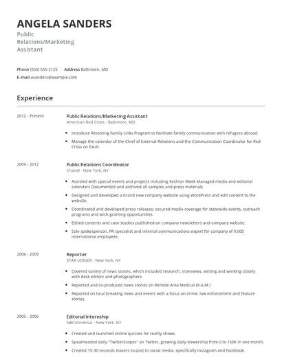 Public Relations/Marketing Assistant Resume
