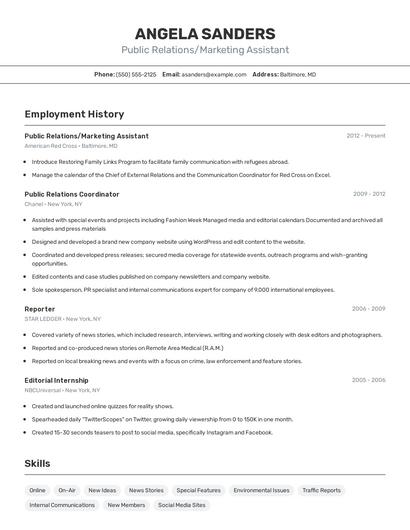 Public Relations/Marketing Assistant Resume