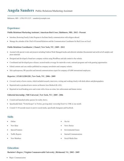 Public Relations/Marketing Assistant Resume