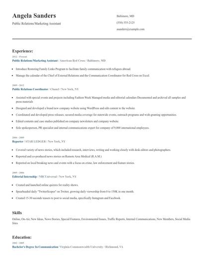 Public Relations/Marketing Assistant Resume