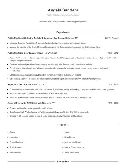 Public Relations/Marketing Assistant Resume
