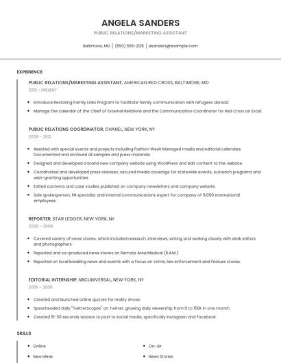 Public Relations/Marketing Assistant Resume
