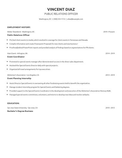 Public Relations Officer Resume