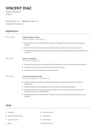 Public Relations Officer Resume