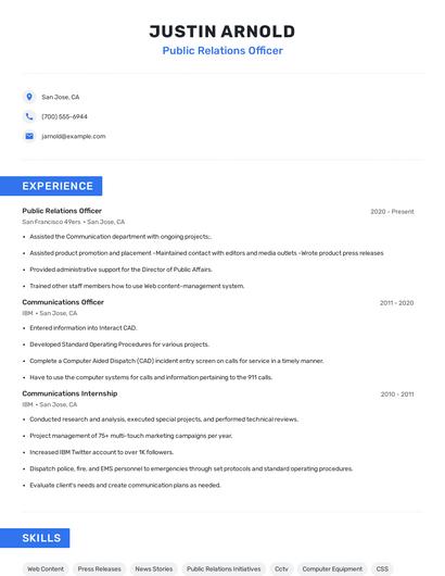 Public Relations Officer Resume
