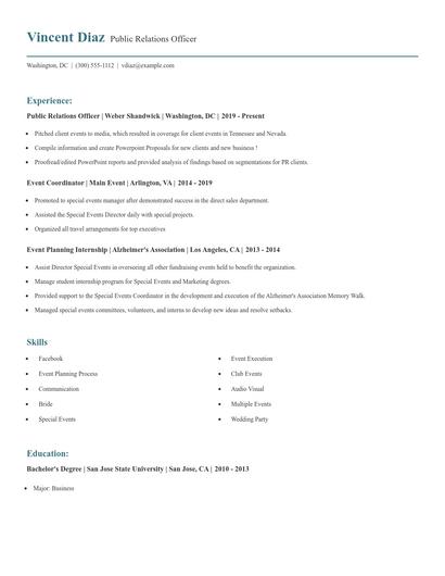 Public Relations Officer Resume
