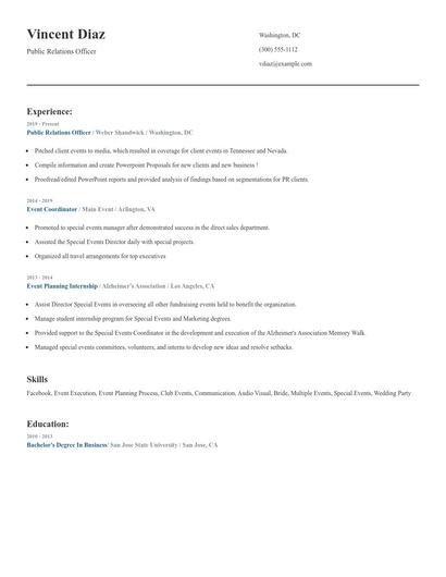 Public Relations Officer Resume