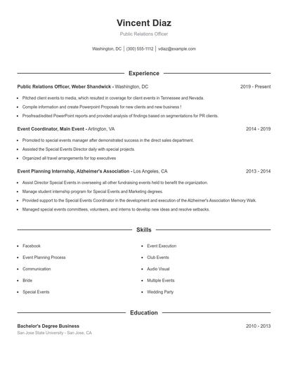 Public Relations Officer Resume