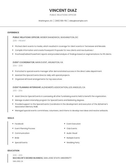 Public Relations Officer Resume