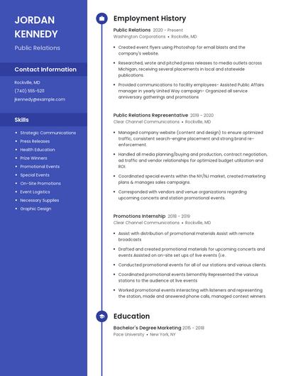 Public Relations Resume