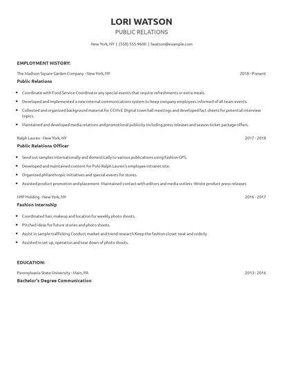 Public Relations Resume
