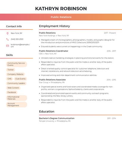 Public Relations Resume