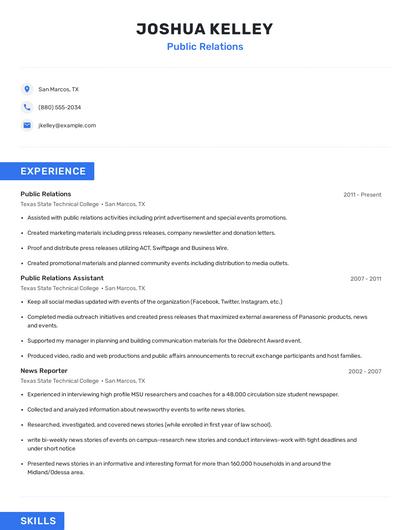 Public Relations Resume