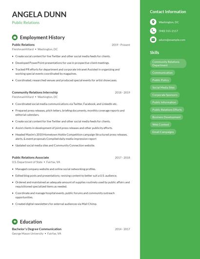 Public Relations Resume