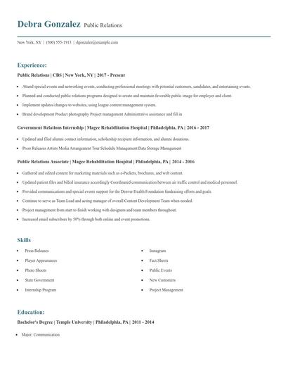 Public Relations Resume