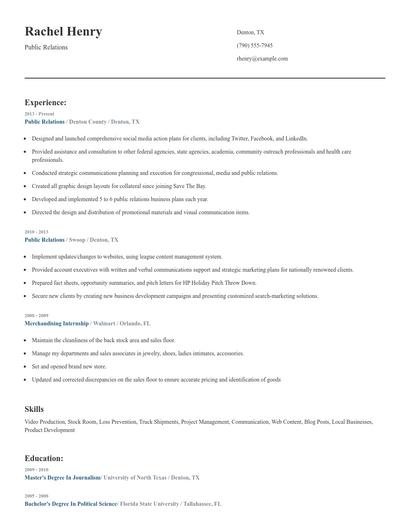 Public Relations Resume