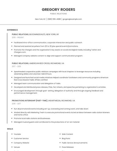 Public Relations Resume