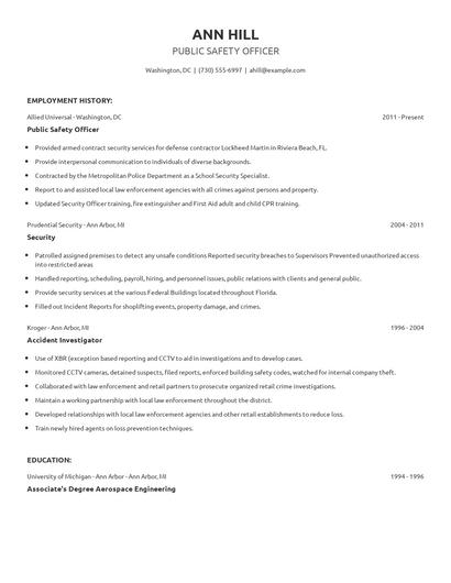 Public Safety Officer Resume
