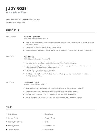 Public Safety Officer Resume