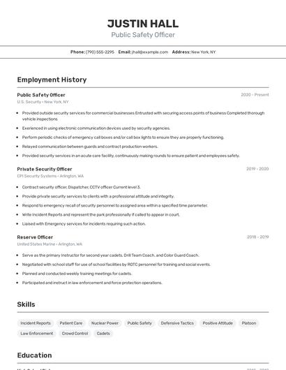 Public Safety Officer Resume