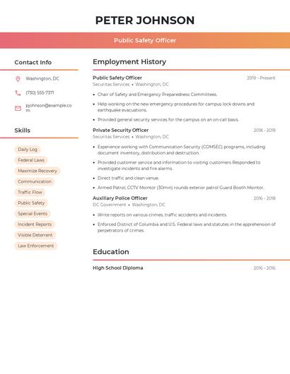 Public Safety Officer Resume