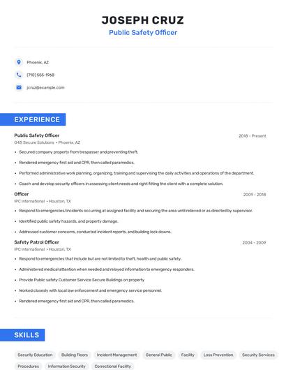 Public Safety Officer Resume