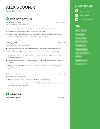Public Safety Officer Resume