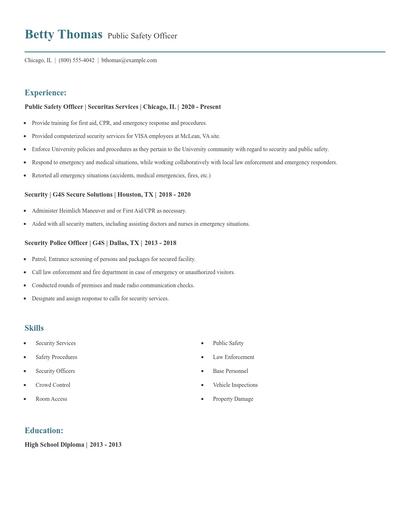 Public Safety Officer Resume